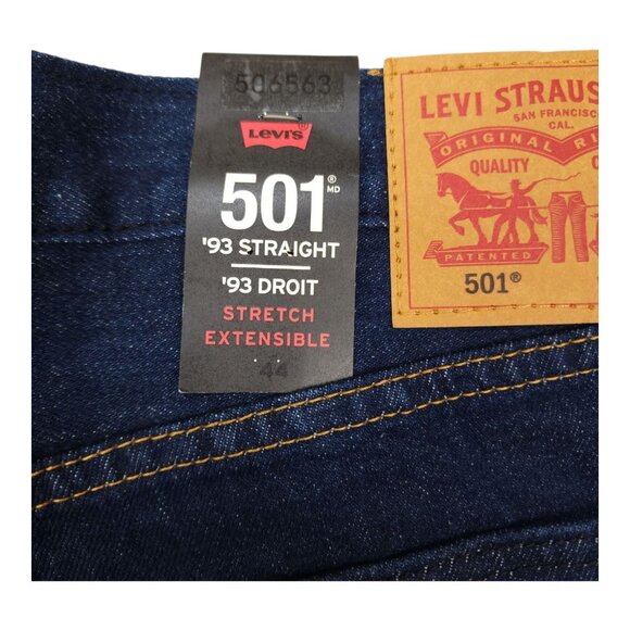 Levis 501 Mens 93 Straight Stretch Denim Shorts W44 Dark Rinse Button Fly - Picture 4 of 11